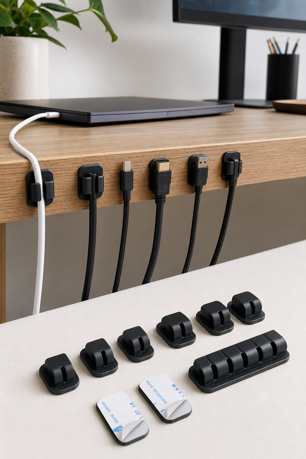 Close detail of adhesive cable slots