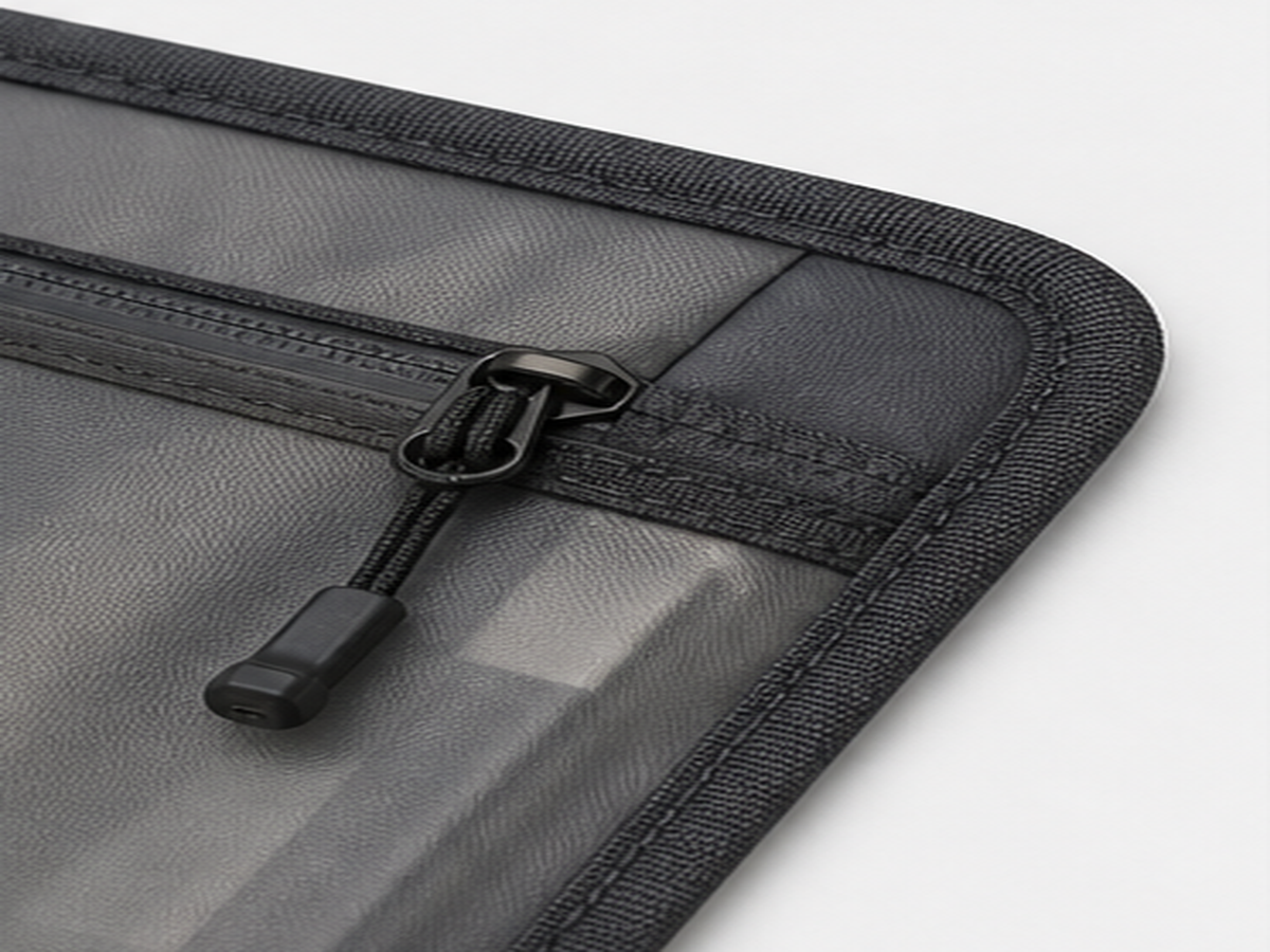 BadgeRail Conference Sleeve material and zipper close-up product photo