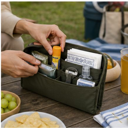 PicnicRail Outdoor Caddy in-use lifestyle photo
