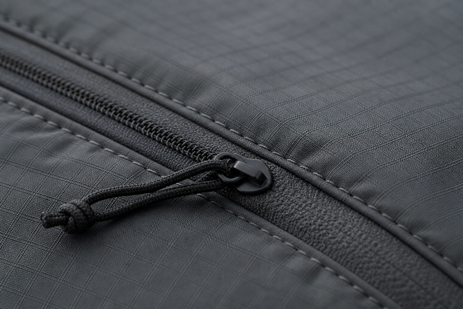 RainFold Outfit Pouch material and zipper close-up product photo