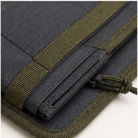 TableRail Train Table Pouch material and zipper close-up product photo